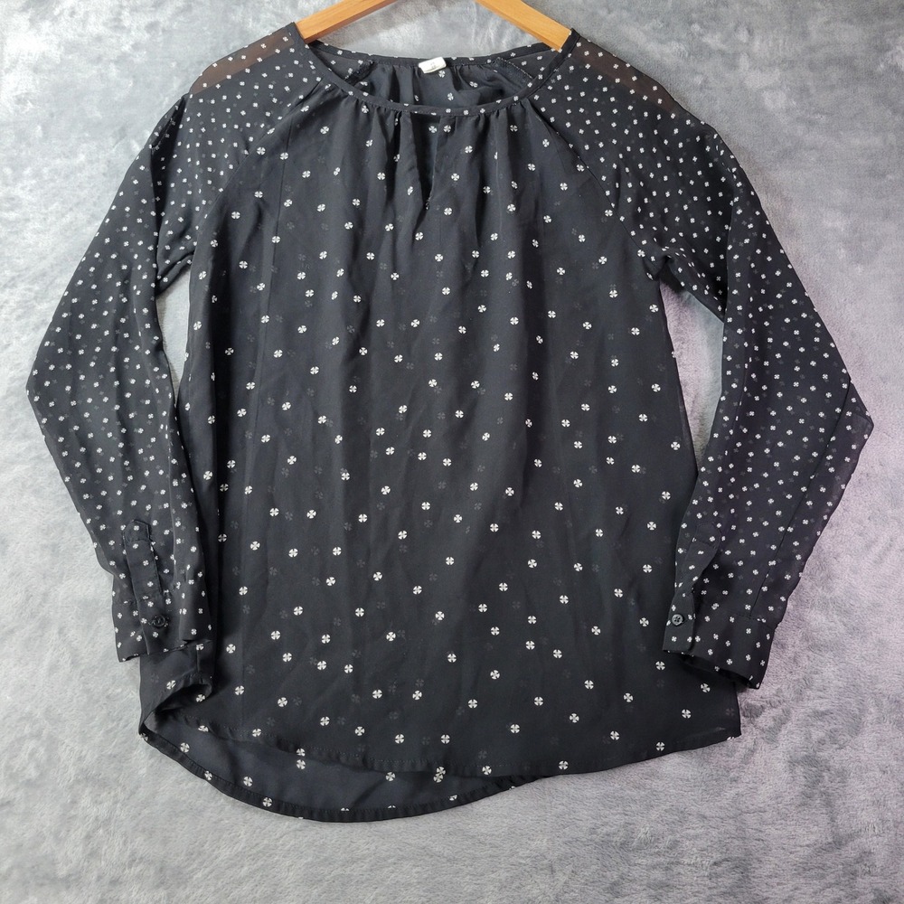 Old‎ Navy Womens Black Sheer Blouse Long Sleeve XS Printed Lightweight